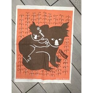 Vintage Rodriguez Koala Pure Linen Tea Towel Australia Mid Century Modern Orange